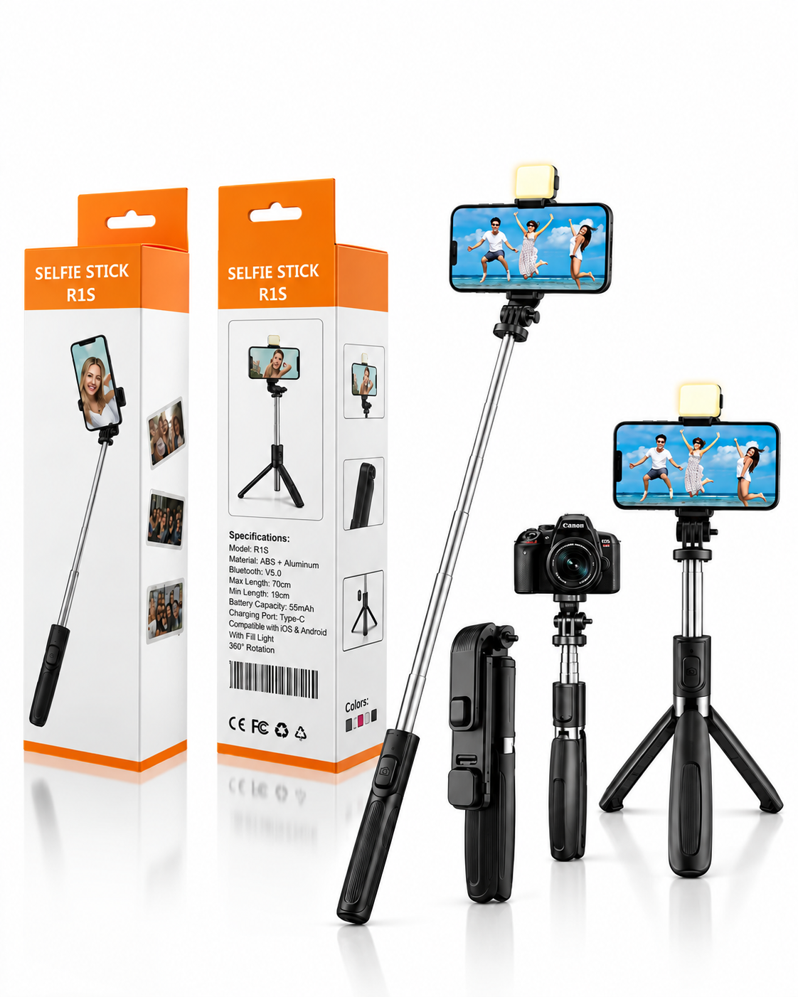 Bluetooth Selfie Stick with Tripod & LED Light